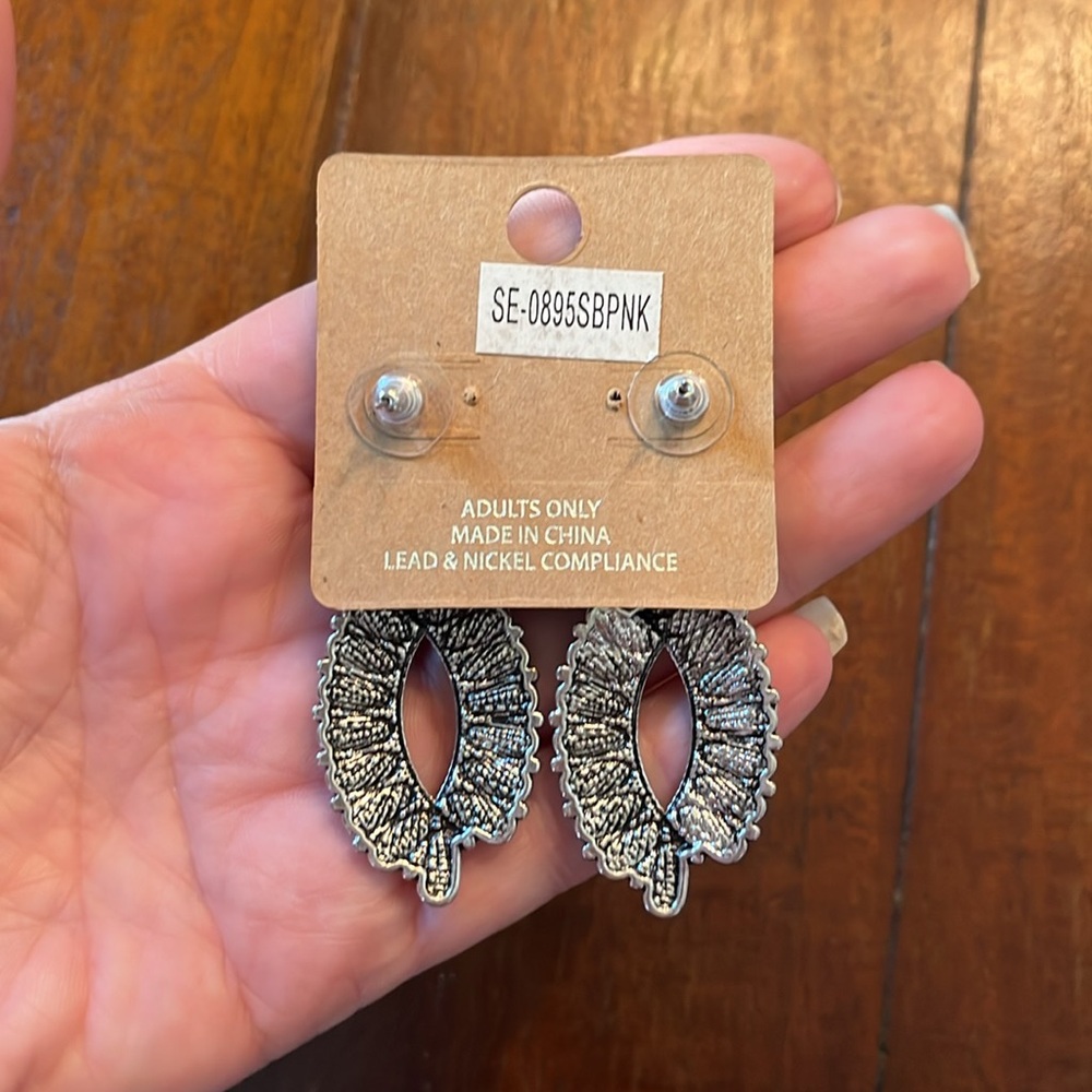 Boho Oval Blossom and Natural Coral Stone Earrings - Picture 5 of 10